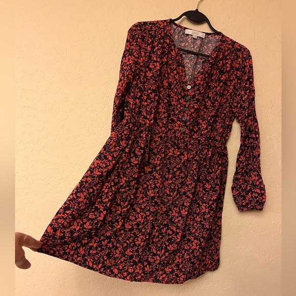 LOFT Petites Black & Burnt Sienna Leaf Print Mini Dress/Tunic Top - Picture 10 of 15